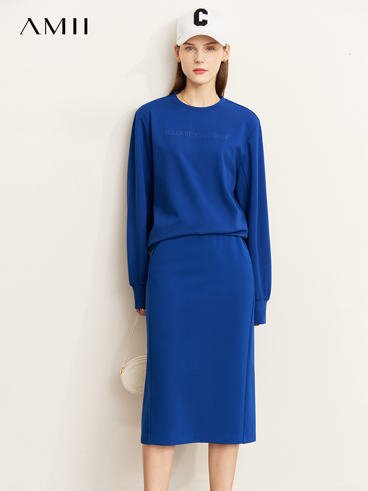 Women's Two Piece Pants Amii Minimalist Autumn Women's Suit Long Sleeve Sweatshirt Casual Elegant Fashion Wide Leg Trousers Skirt Separately