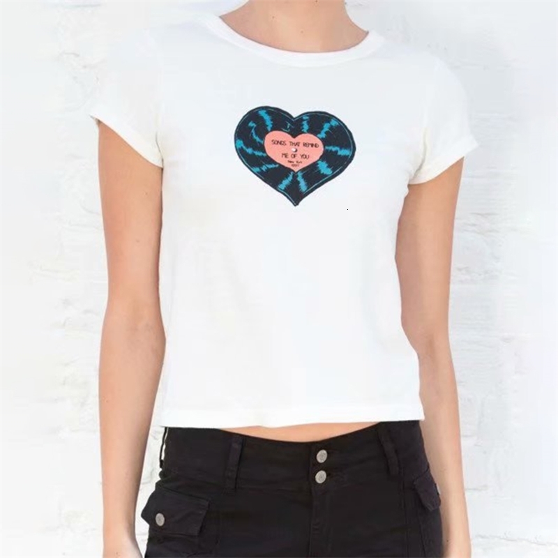 Women's T Shirt Kaus Grafis Hati Chic Lembut Katun Lengan Pendek Leher Bulat Musim Panas Wanita Atasan Streetwear Vintage 230510