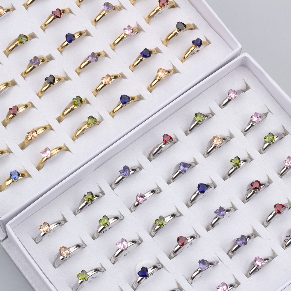 Band Rings 36Pcs lot Fashion Stainless Steel Zircon Heart Love For Women Mix Style Wedding Engagement Jewelry 230511