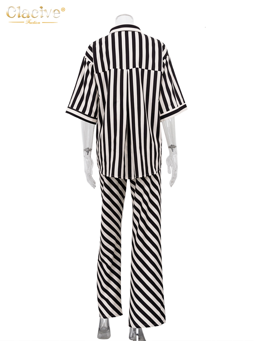 Women's Two Piece Pants Clacive Summer Short Sleeve Shirts 2 Piece Sets Women Outfit Fashion Loose Print Trouser Suits Elegant High Waist Wide Pa