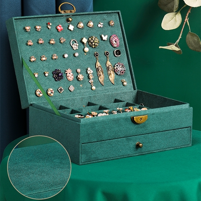 Jewelry Boxes Retro High Quality Velvet Box With Large Capacity Dark Green Color 4 Models 230511