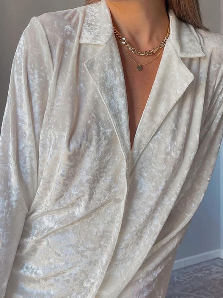 Women's Two Piece Pants Casual Velvet Women Trousers Suit Long Sleeved Single Breasted Shirt Female Suits Spring Homewear Lady Wide Leg Pants Set