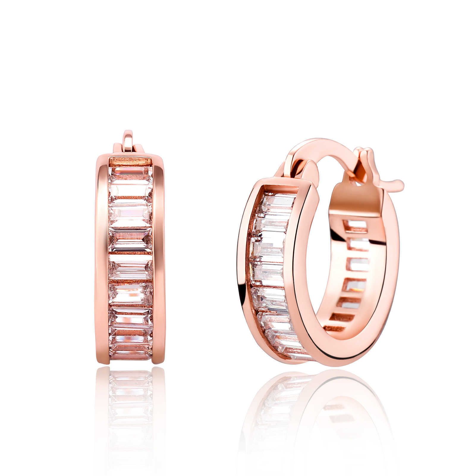 Wolf Tide Square Baguette Zirconium Huggie Hoop Earrings For Men And Women Bling Cubic Zircoina Charms Earring Shiny Crystal Ear Ring Hip Hop Jewelry 