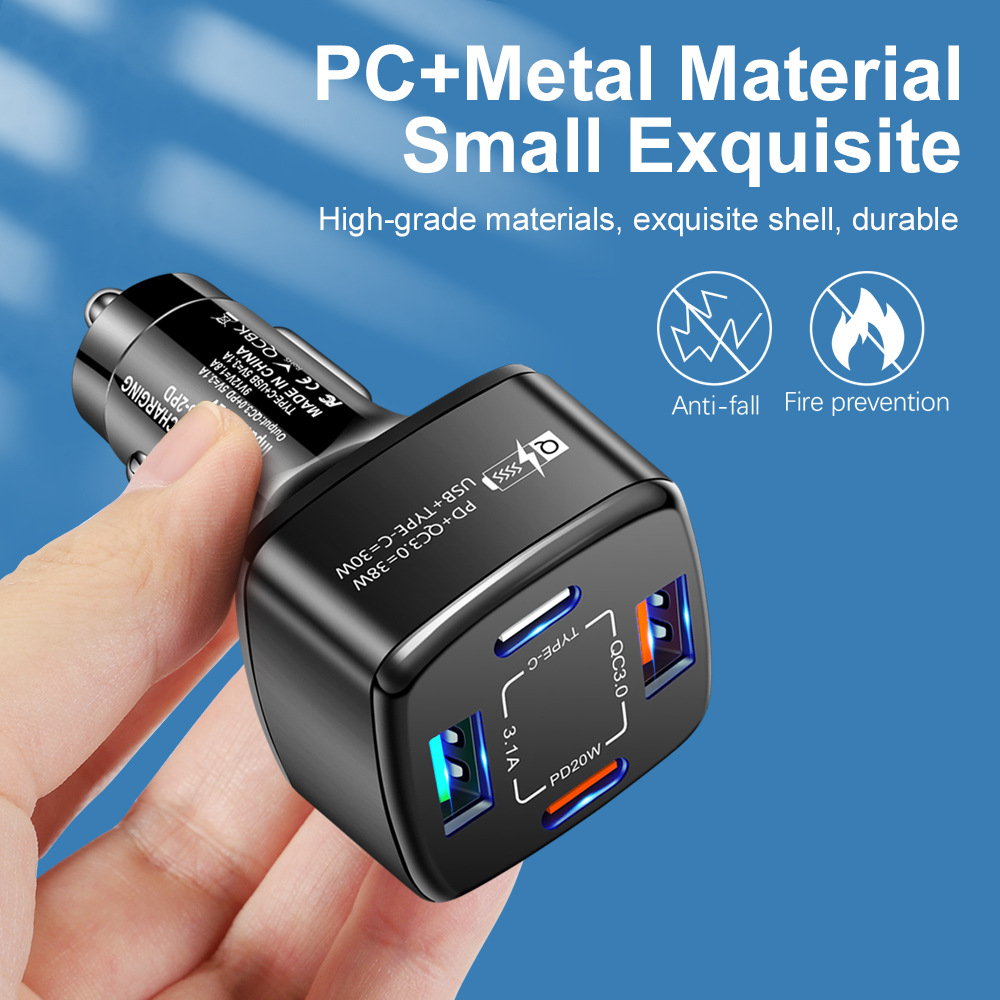 4 Ports PD Car Chargers 38W Fast Quick Charging QC3.0 Type C Power Adapters for iPhone 16 15 14 13 12 11 14 pro Max Samsung S23 S22 S21 LG Moto Google