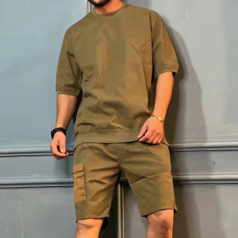 Men's Tracksuits Men's Set Summer Fashion Trend Short Sleeve T Shirt Sets Shorts Men Round Collar Casual Tracksuit Sportswear Husband Set 23