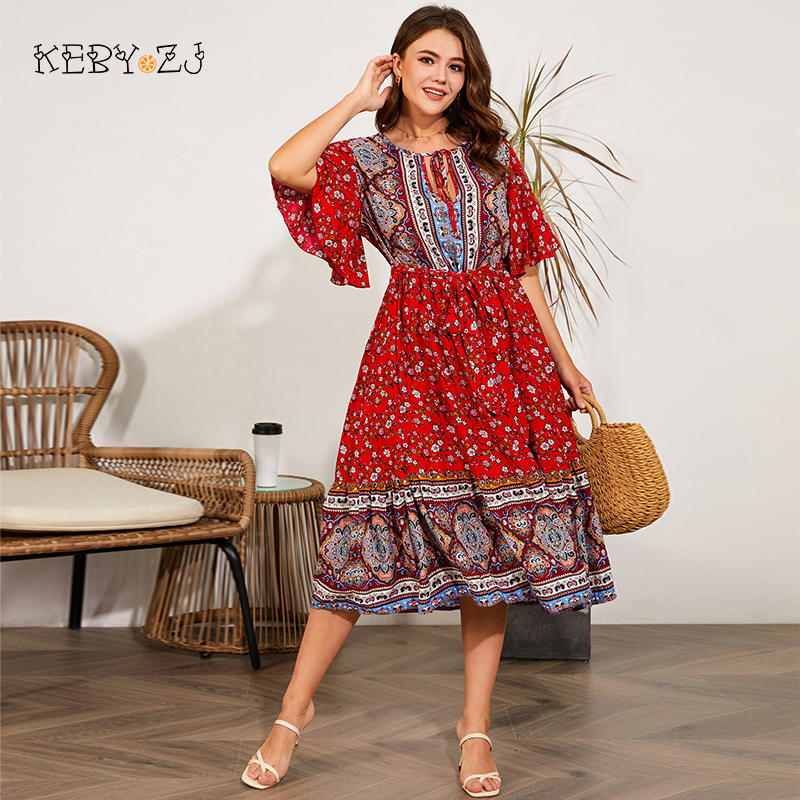 Oversized Summer Dresses For Women Plus Size 2Xl-5Xl - Ral Ruffle Bottom Casual Boho