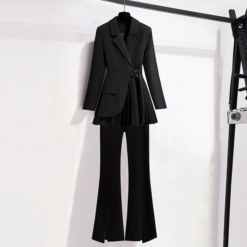 Women's Two Piece Pants Korean Autumn Style Drape Belt Decorative Casual Suit Jacket Wide Leg Trousers Two Piece Elegant Women's Pants Set 2