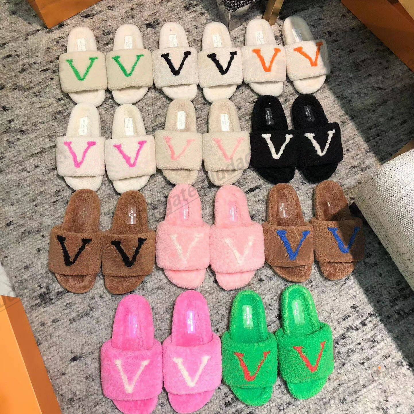 

Plush Slipper designer Slide woman Letter luxury fur furry Paseo Flat Comfort sandal Mule Teddy Shearling man shoe summer flat slides, #4