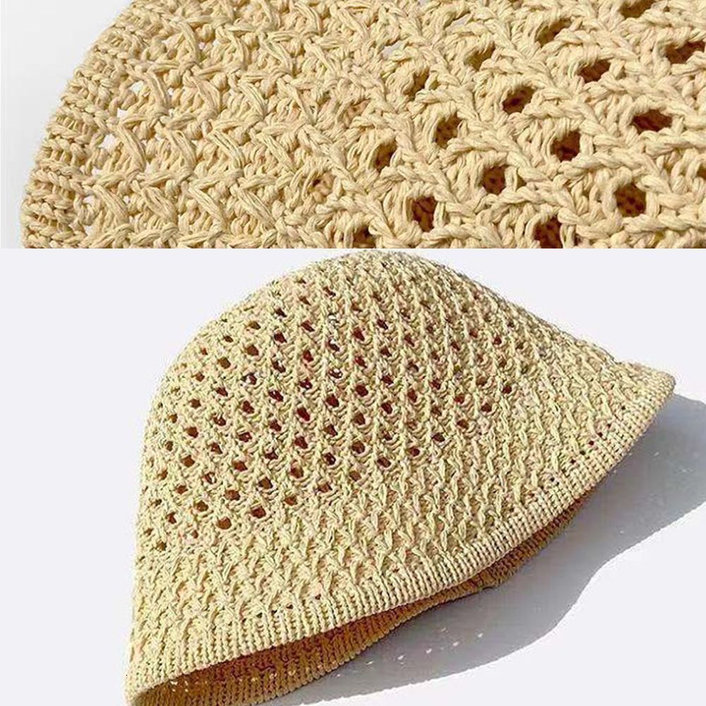 Stingy Brim Hats Bucket Hat Spring Summer Hollow Knitted Hat Solid Color Sunhat Fisherman Caps Casual Foldable Beach Cap 230511