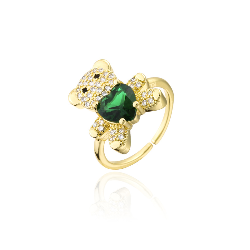 Cute Adjustable CZ Micro Pave Heart Bear Ring Copper Rings Jewelry