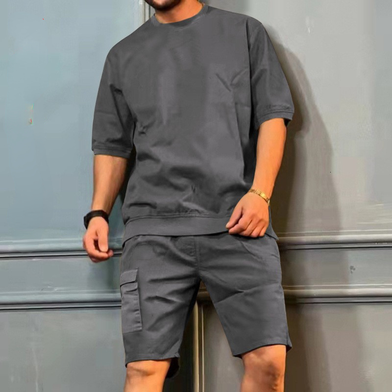 Men's Tracksuits Men's Set Summer Fashion Trend Short Sleeve T Shirt Sets Shorts Men Round Collar Casual Tracksuit Sportswear Husband Set 23