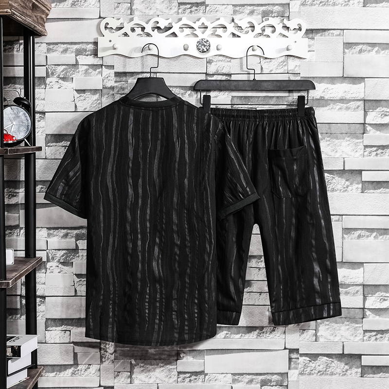 Men's Tracksuits Summer Black White Tracksuits For Mens Set Short Sleeves T-Shirt Shorts Sportswear Sporting Mens Suit ropa para hombre 230511