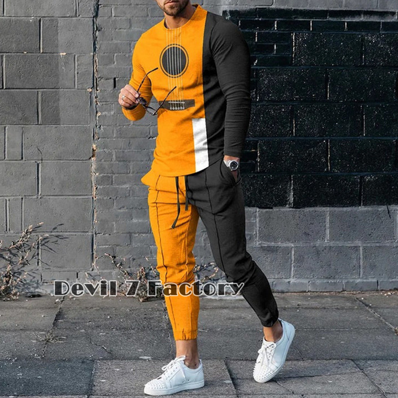 Men's Tracksuits est Men's Tracksuits Sweatpants 2 Piece Sets Fashion Man Clothing Autumn Streetwear Long Sleeve T Shirt Trousers Suits 2305