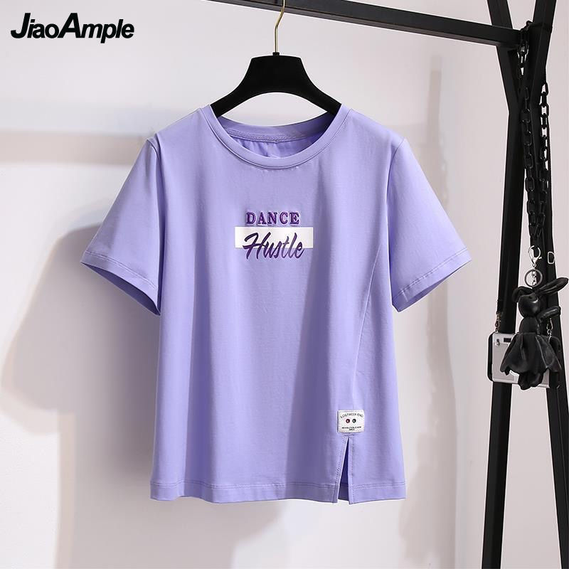 Women's Two Piece Pants Women's Tracksuit Summer Loose Slit Short Sleeve T-Shirt Pants Two-Piece Korean Fashion Top Trousers Sportwear Set 2