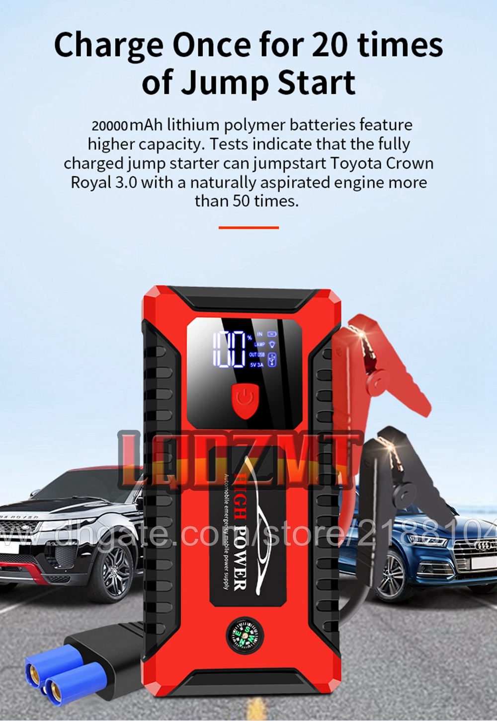 2023 New 20000mAh 99800mAh Car Jump Starter 2000A 2000AH 2000 A AH 12V Output Portable Emergency Start-up Charger for Cars Booster Battery Starting De