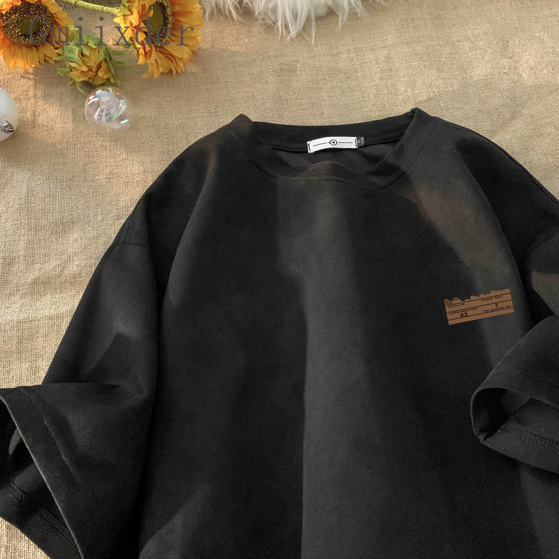 Men's Polos Gmiixder Hiphop T-shirt Deer Fur Heavy Weight Small Neckline Short Sleeved T-shirt Men's SS American Vintage Oversize Tees 23051