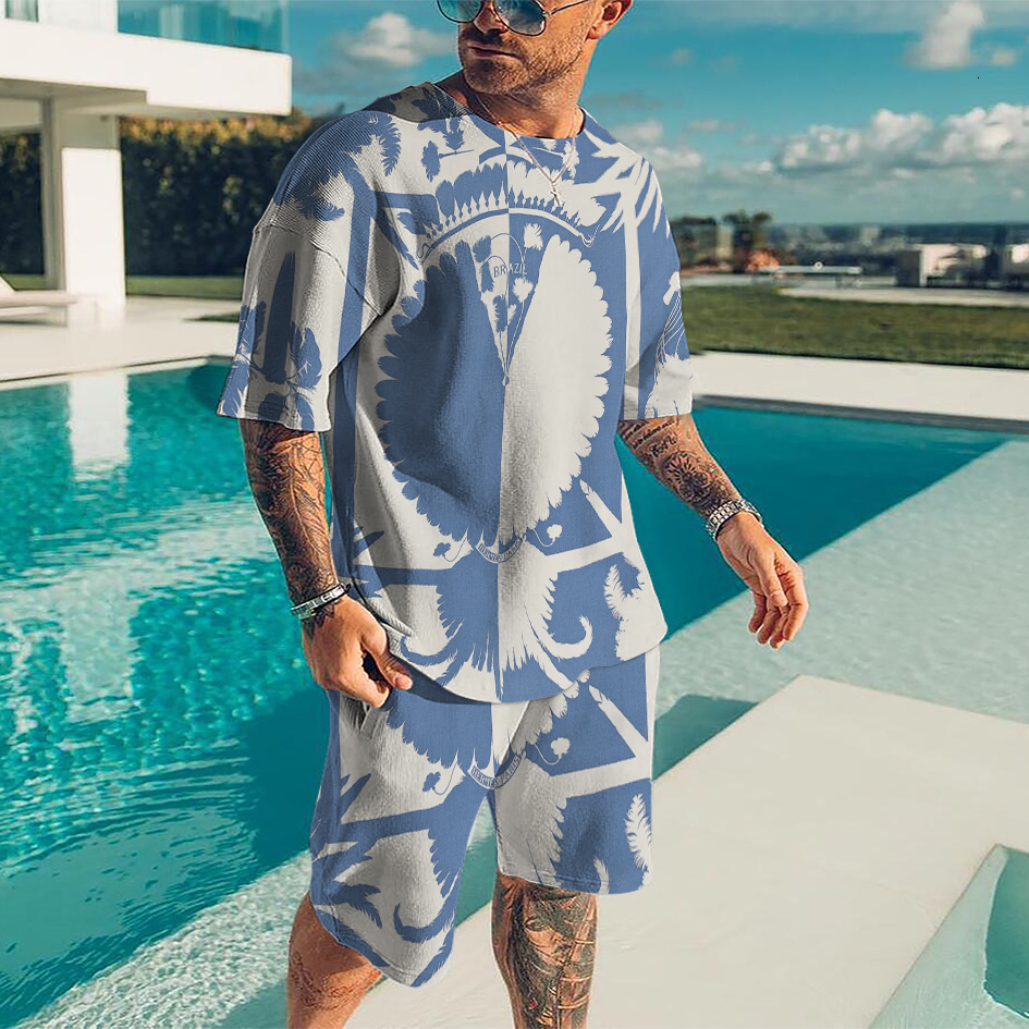 Men's Tracksuits Summer Trend Men Sets Color 3D Printed Tracksuits Clothes Men's Sportswear Casual Shorts Tshirts Set Sport Suites Male Over