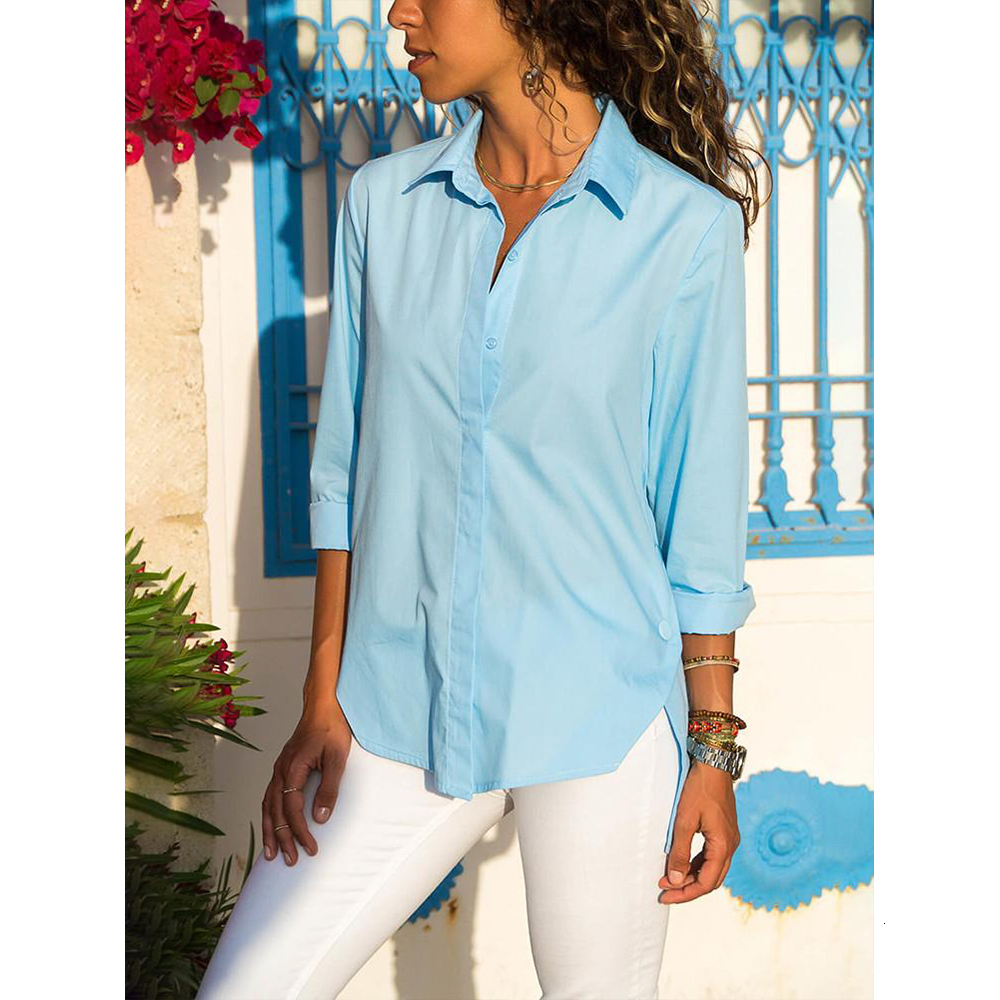 Women's Blouses Shirts Long Sleeve Plus Szie Solid White Loose Turn Down Collar Womens Tops And Office Lady Spring Top 230510