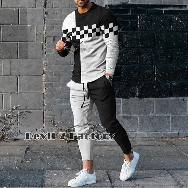 Men's Tracksuits est Men's Tracksuits Sweatpants 2 Piece Sets Fashion Man Clothing Autumn Streetwear Long Sleeve T Shirt Trousers Suits 2305
