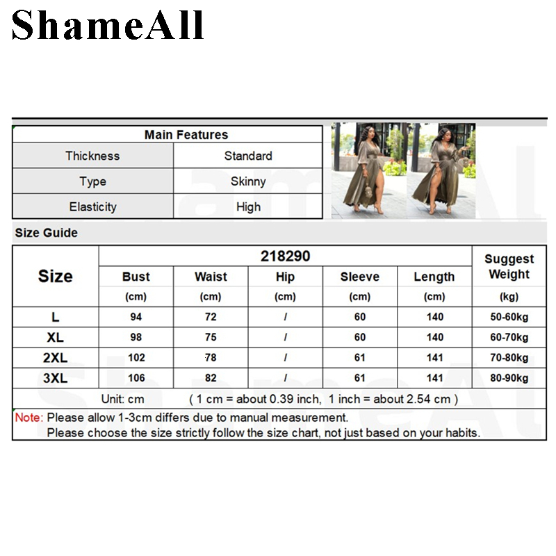 Plus Size Long Sleeve V Neck High Slit Maxi Prom Dress 3Xl Metallic French Wrap Dresses Elegant Evening Party Robe Vestido