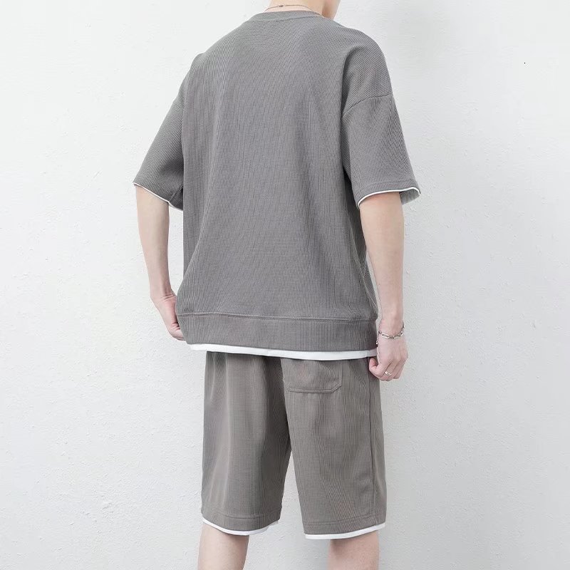 Men's Tracksuits Men's Sets Short Sleeve T-shirtsShorts 2 Pcs Suit Solid Color Sport Outfits Summer Thin Male Casual Loose Tracksuit 230511
