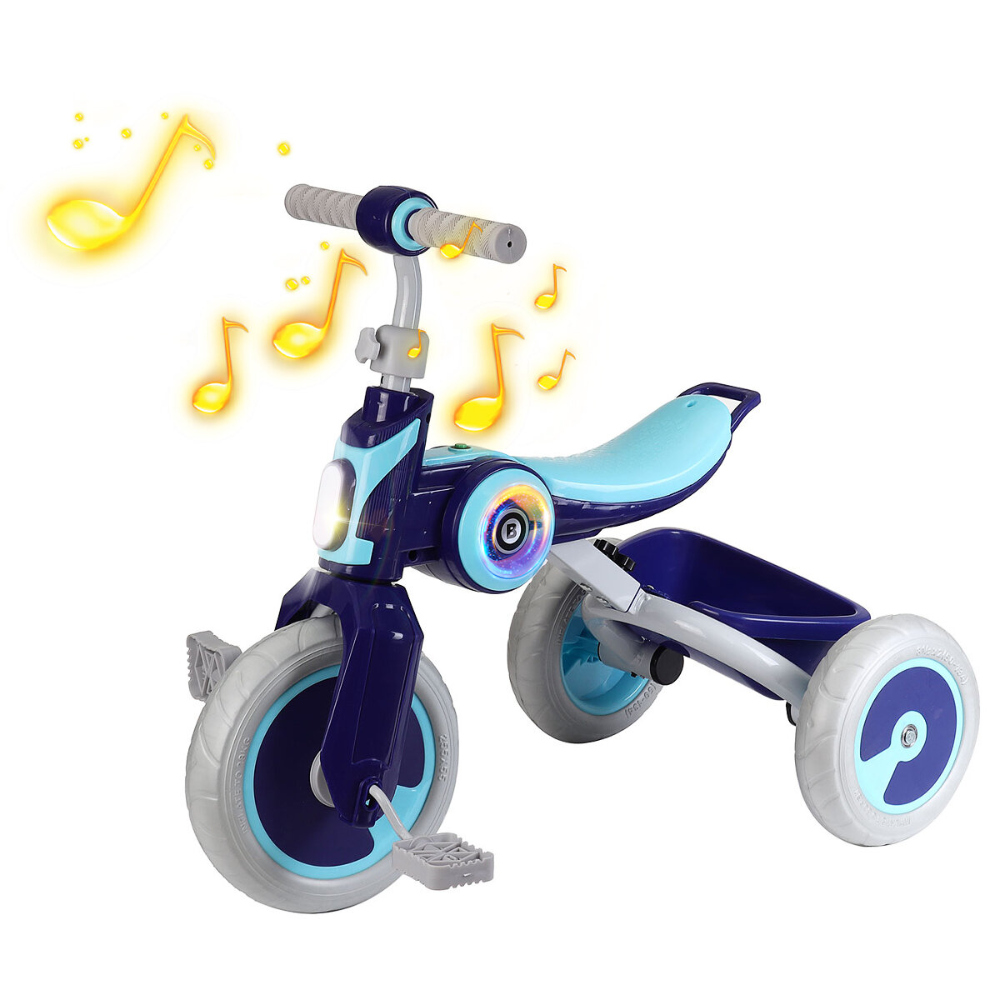 

Kids Tricycle Portable Baby Stroller 3 Wheel Bicycle Children Bike with Music Speaker for 2-6 Years Old, Blue