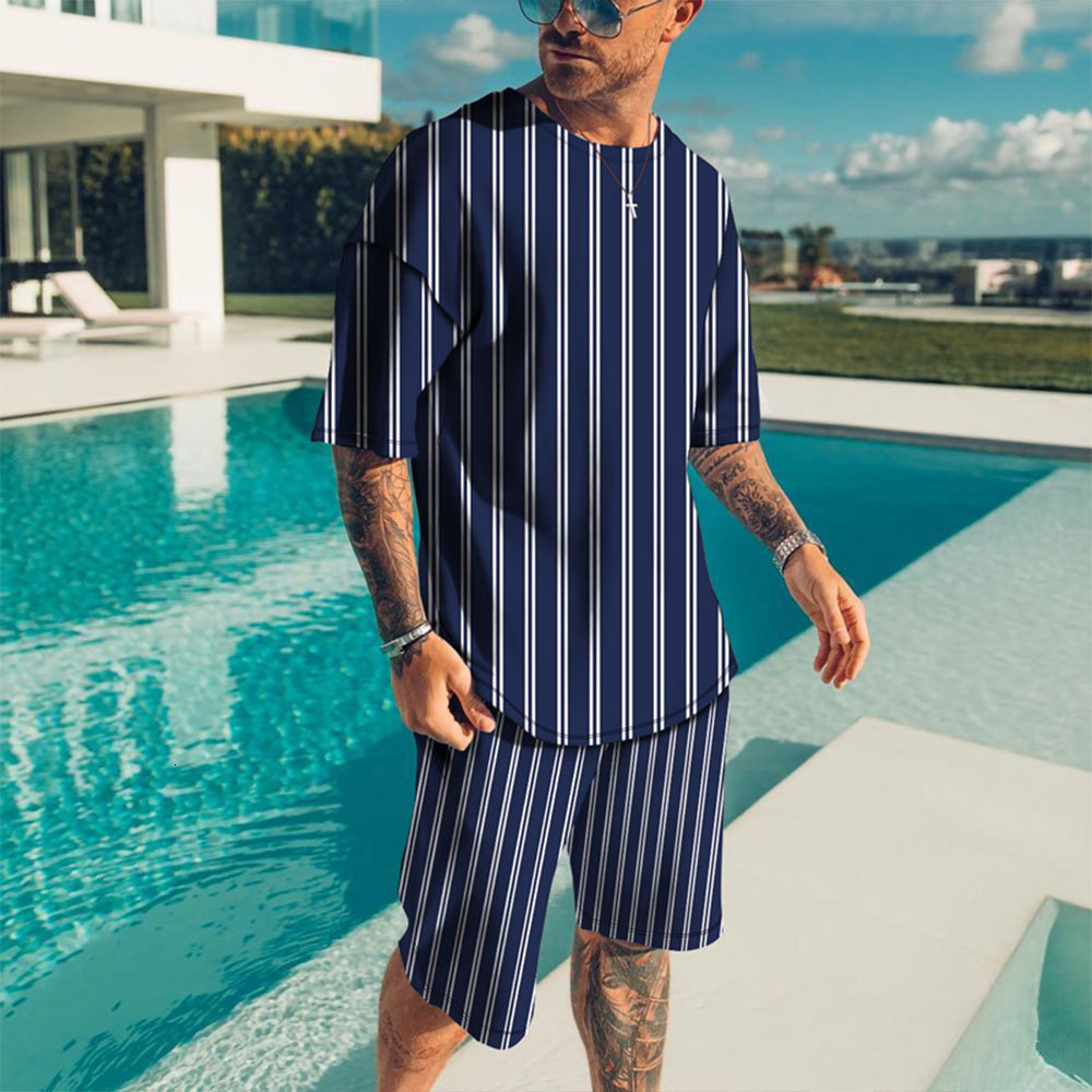 Men's Tracksuits Black And White Stripes T Shirt Set Fashion Men Tracksuit Suit Short Sleeve Tshirts Shorts Oversized 6XL Casual Streetwear Sport