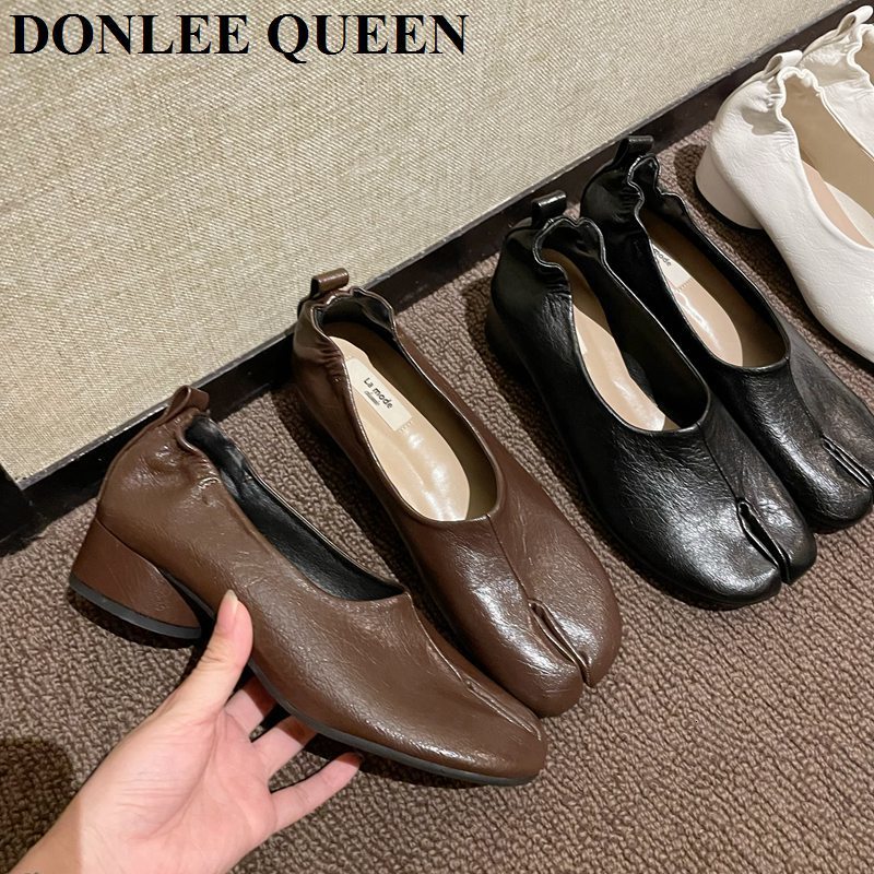 Dress Shoes Fashion Split Toe Flats Shoes Women Slip On Casual Loafers Chunky Heel British Oxford Shoes Soft Moccasins Zapatos De Mujer 230511