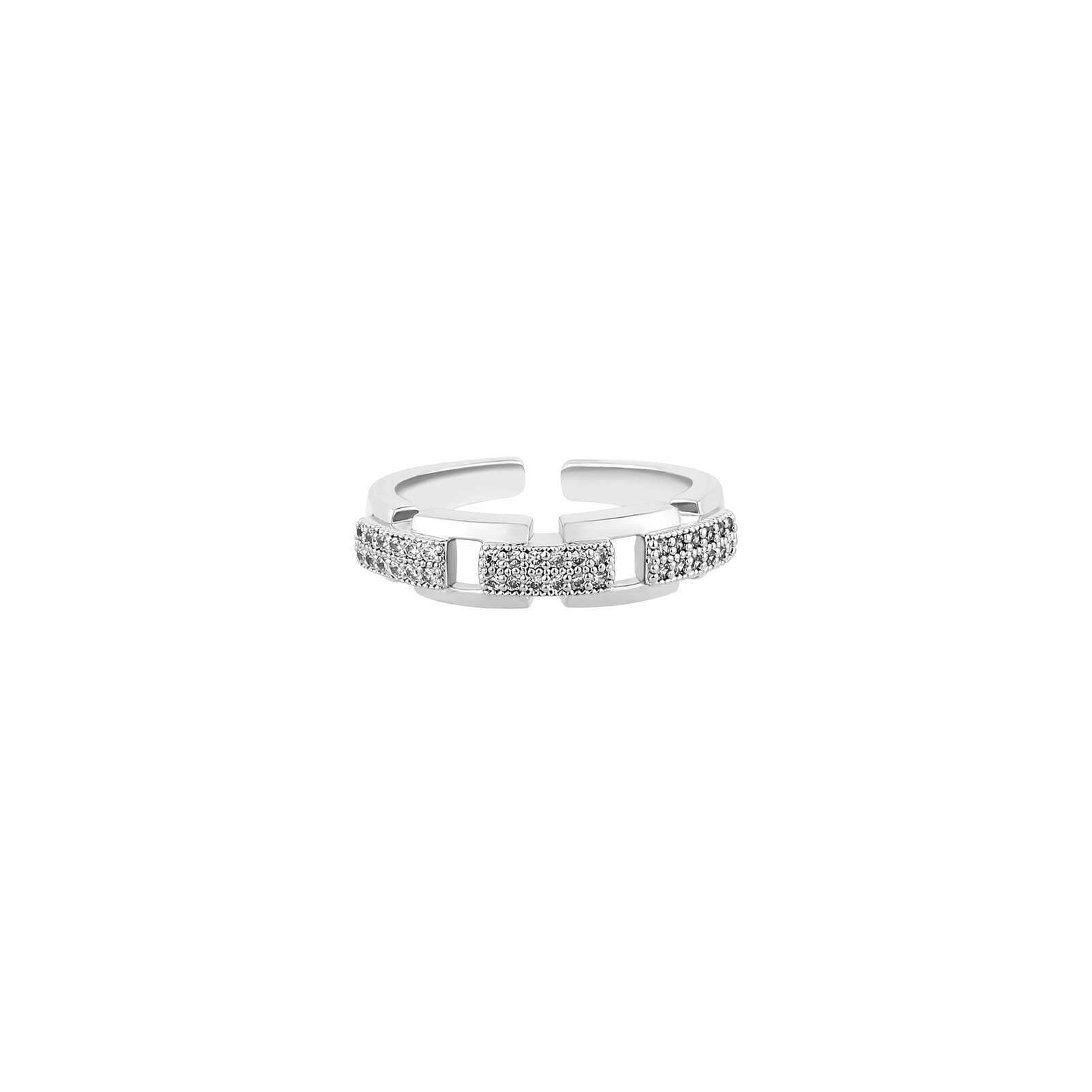 Hip Hop Shiny Cubic Zirconia Band Rings For Men And Women Open Cuff Adjustable Hollow Chain Finger Ring National Fashion 14k Cold Plate Personalized O
