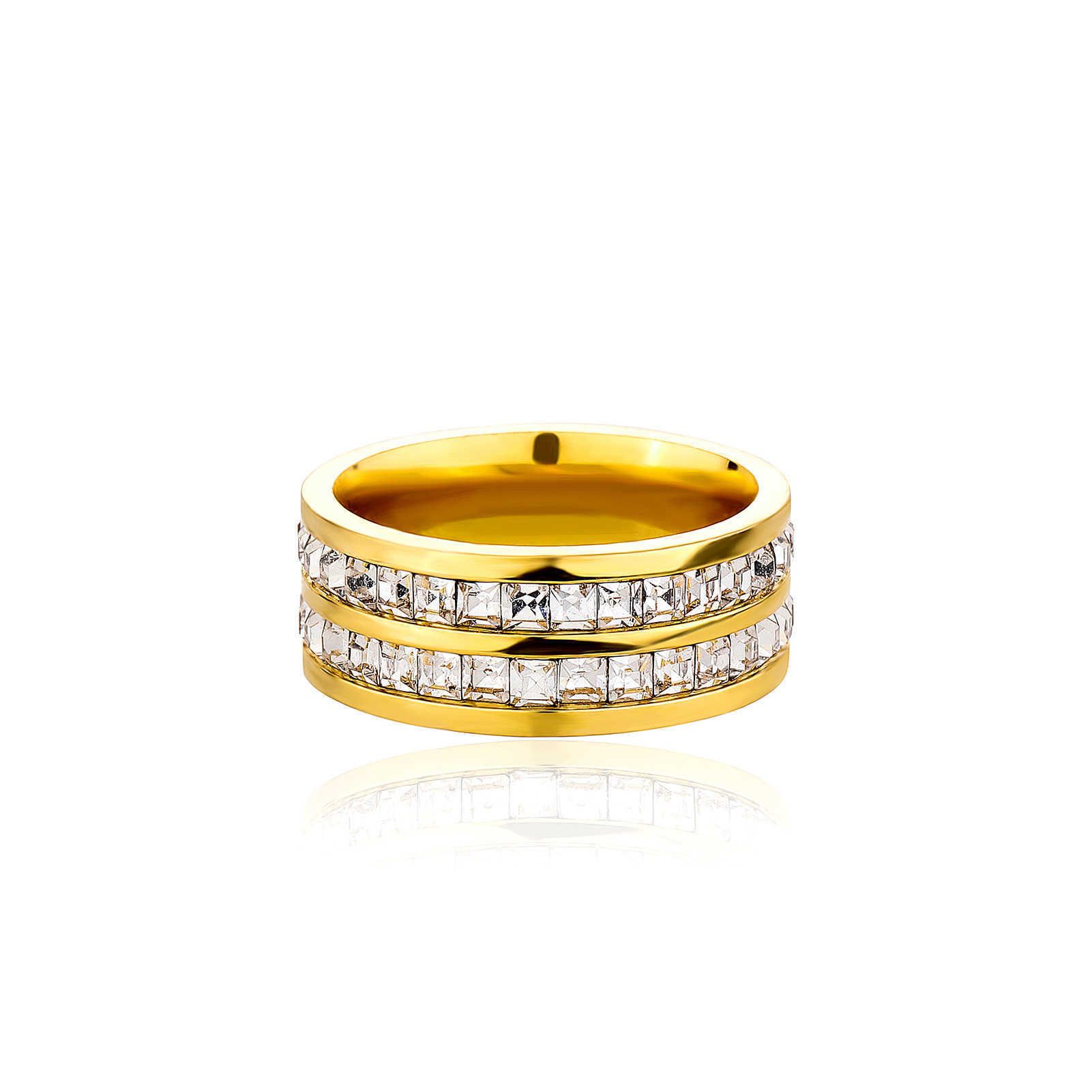 2 Row Cubic Zirconia Titanium stainless Steel Band Ring For Men And Women Hip Hop Iced Out Top Quality 14k Gold Platedl Couple Finger Rings Wedding Br