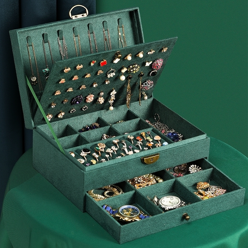 Jewelry Boxes Retro High Quality Velvet Box With Large Capacity Dark Green Color 4 Models 230511