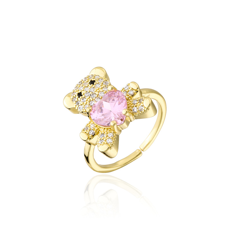 Cute Adjustable CZ Micro Pave Heart Bear Ring Copper Rings Jewelry
