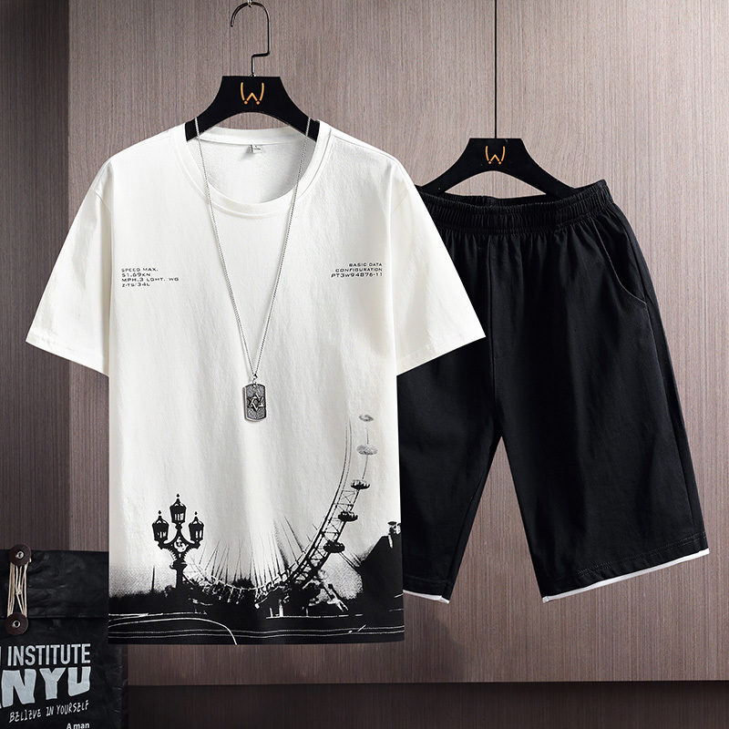 Men's Tracksuits Men's Summer Tracksuit Fashion Short Sleeve Sportswear Ink Print T ShirtsShorts 2 PC Sets Men Casual Sports Suits Male Clot