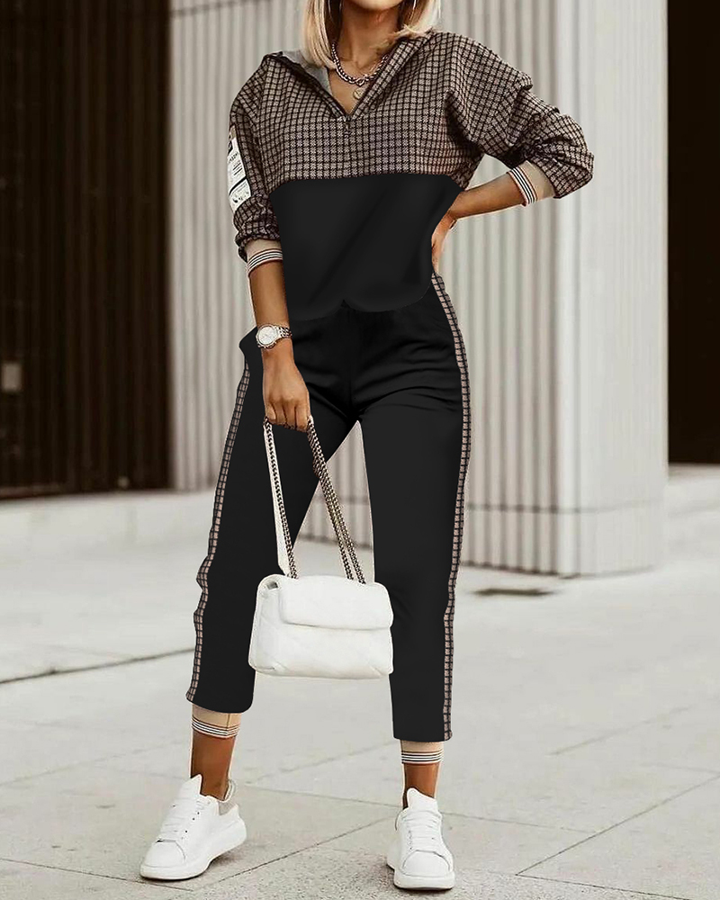 Women's Two Piece Pants Women Long Sleeve Two Piece Set Sweatshirt Fashion Lattice Zipper Top Casual Pocket Trousers Ladies Suit Mujer 230511