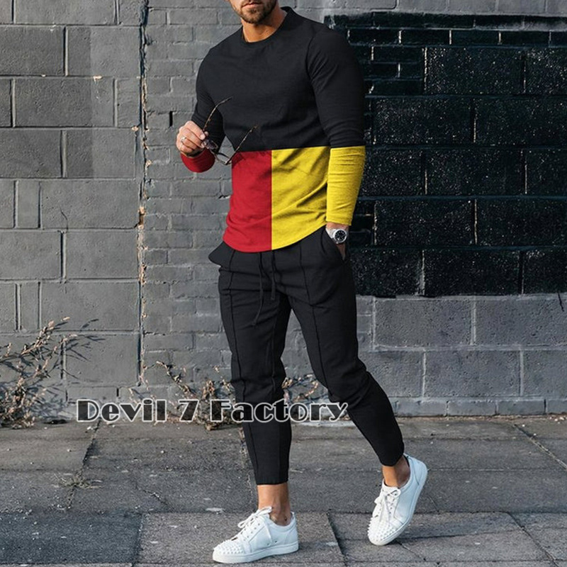 Men's Tracksuits est Men's Tracksuits Sweatpants 2 Piece Sets Fashion Man Clothing Autumn Streetwear Long Sleeve T Shirt Trousers Suits 2305