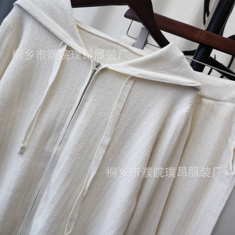 Women's Two Piece Pants Women Tracksuit Thick Sweater Autumn Winter Knitted Two Piece Set Hooded Zipper Up TopPant Warm Sweater Elastic Trousers 