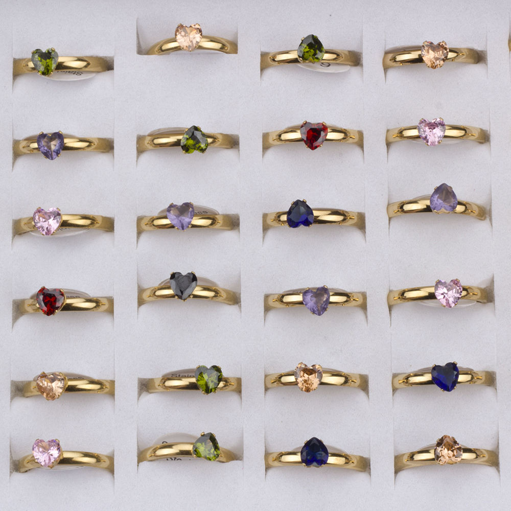 Band Rings 36Pcs lot Fashion Stainless Steel Zircon Heart Love For Women Mix Style Wedding Engagement Jewelry 230511