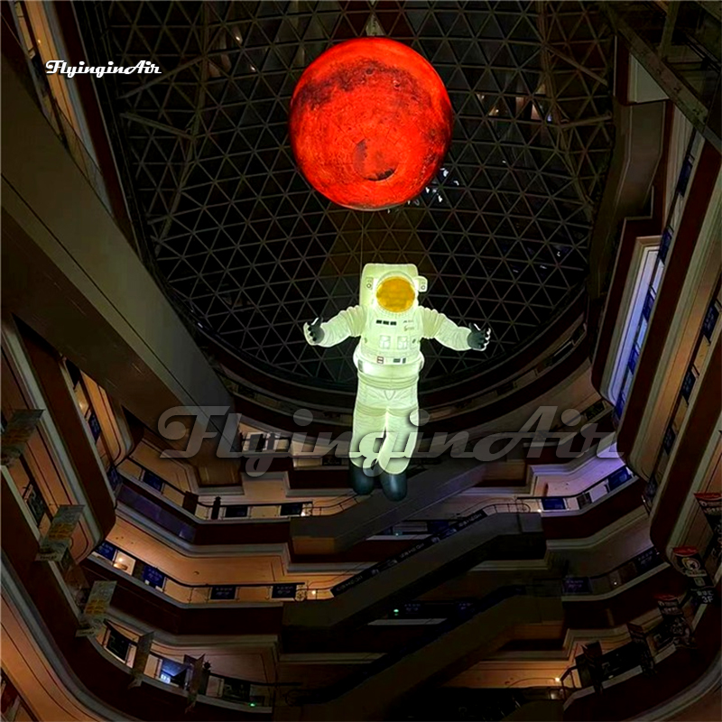 Amazing Large White Hanging Inflatable Spaceman Figure Model Giant Air Blow Up Astronaut For Space Theme Party Decoration