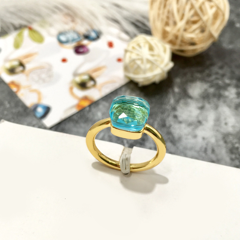 Band Rings Fashion Jewelry Colored Stone Multi faceted Colorful Crystal Copper Plating Platinum Ring Girl 230228