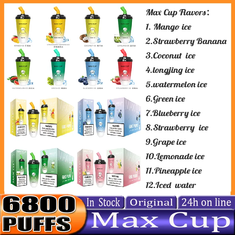 Original Max Cup 6800 puff Disposable Electronic Cigarette Starter Kit puff 6800 Strength 0 2 3 5% Vape pen 16ml 600mAh Battery Rechargeable
Original Max Cup 6800 puff Disposable Electronic Cigarette Starter Kit puff 6800 Strength 0 2 3 5% Vape pen 16ml 600mAh Battery Rechargeable