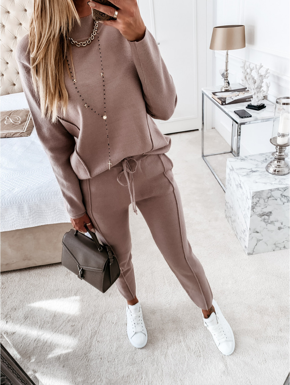 Women's Two Piece Pants Women Two-piece Set Autumn Winter High Collar Long Sleeve Sweater and Trousers Fashion Casual Streetwear Office Ladies Su