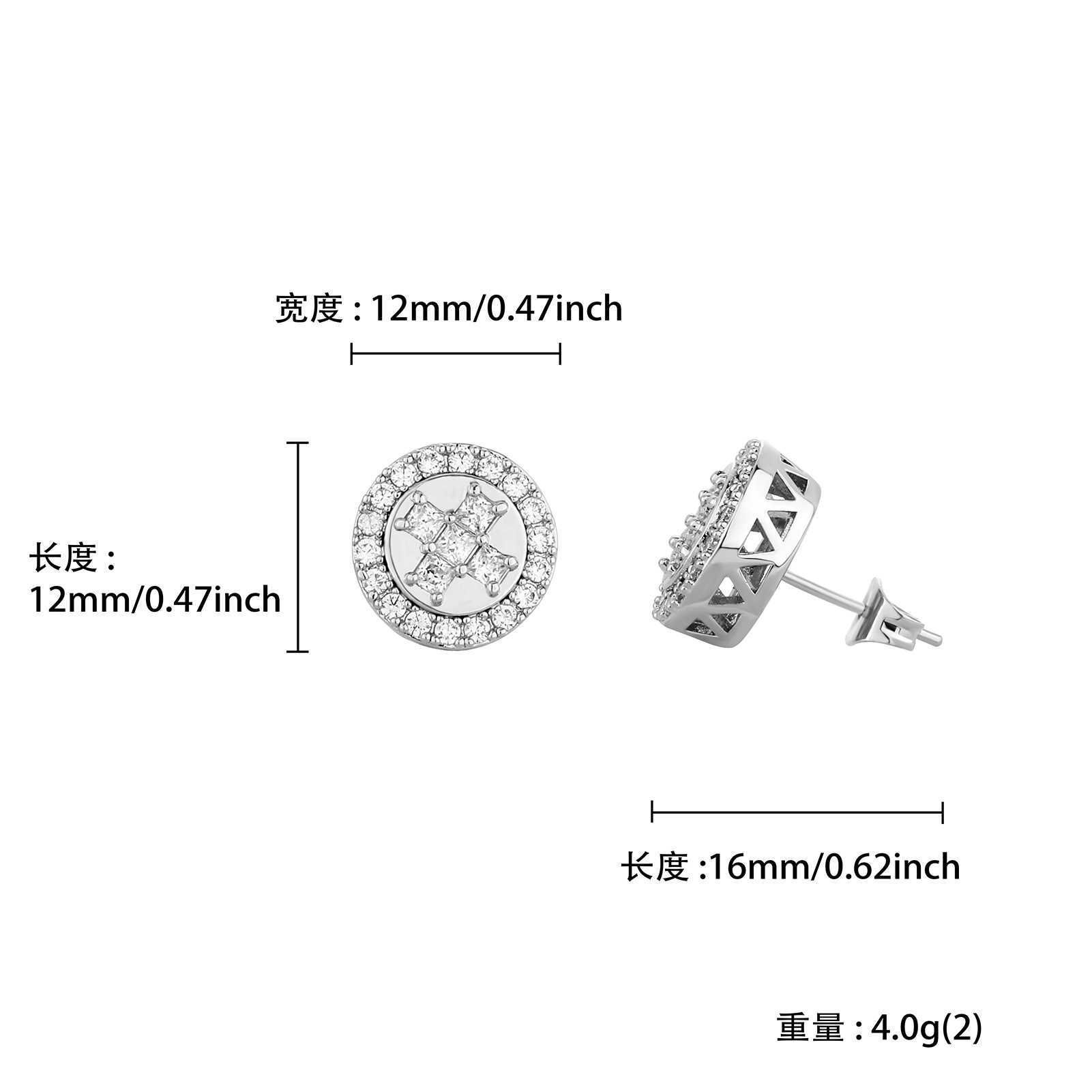 Wolf Tide Shiny Cz Stone Charm Round Stud Earrings Hot Style Sparkling Double Ear Ring Earstuds Earring Studs For Women Girls Hip Hop Bling Cubic Zirc