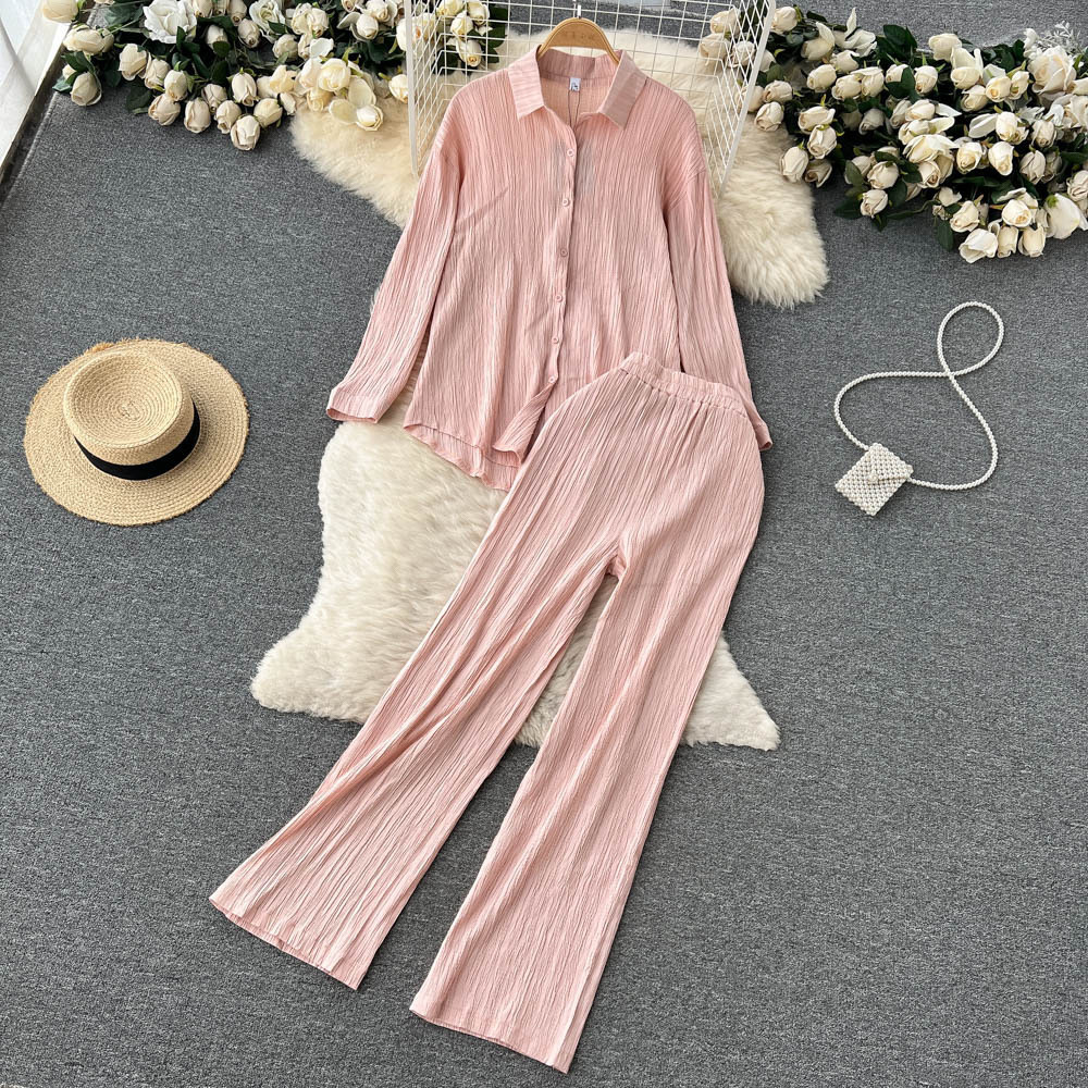 Women's Two Piece Pants Sexy Solid Suit Two Pieces Outfits Office Lady Long Sleeve Lapel Jacket Coat Suits Women Casual Wide Leg Trousers Set 230