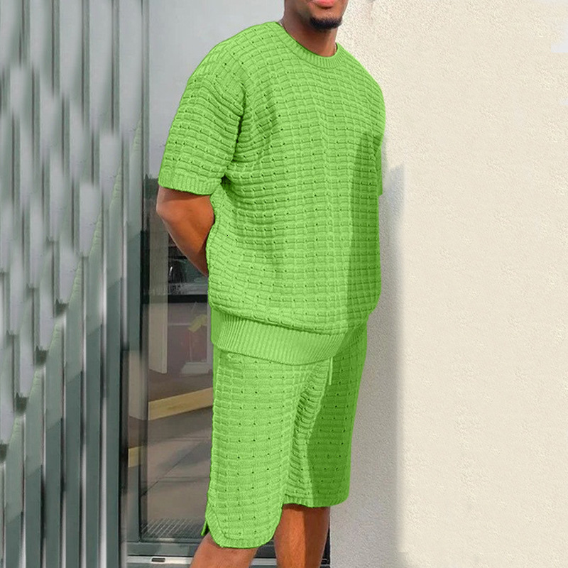 Men's Tracksuits Summer Jogging Tracksuit Men Breathable Short Sleeve Shorts Loose 2 Piece Sets Casual Clothing Mens Solid Color Fashion Set 2305
