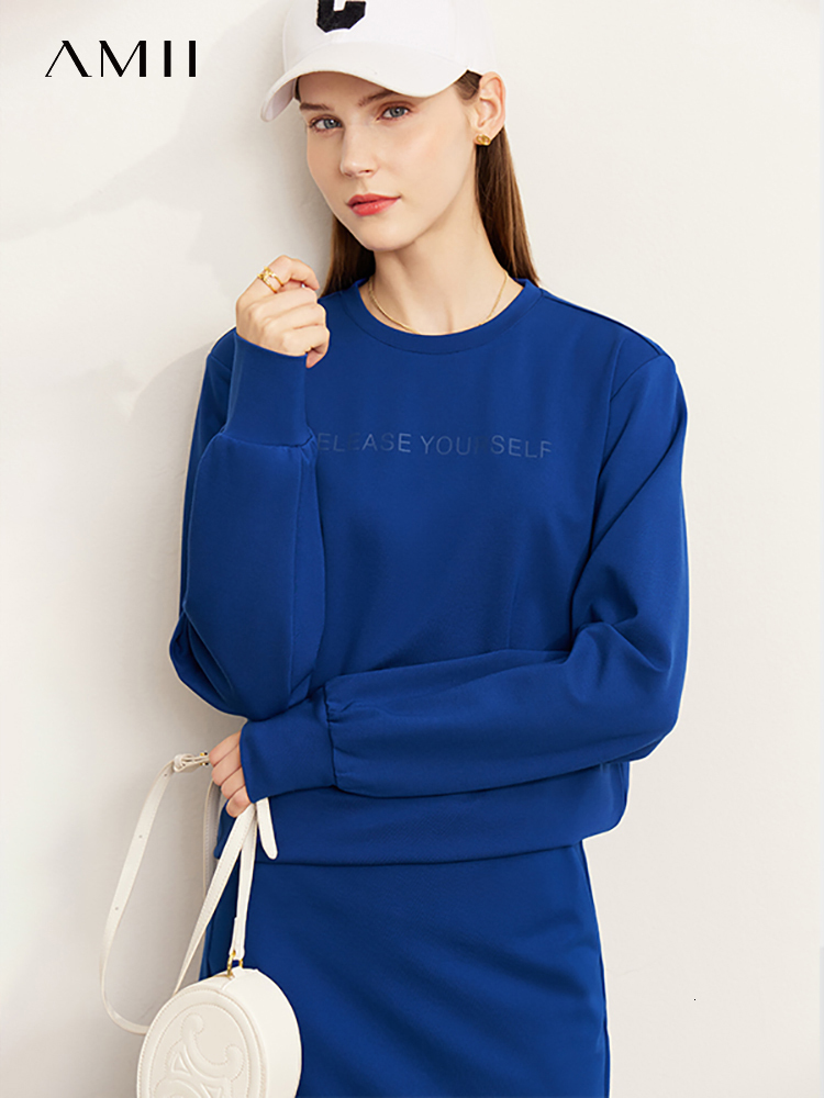 Women's Two Piece Pants Amii Minimalist Autumn Women's Suit Long Sleeve Sweatshirt Casual Elegant Fashion Wide Leg Trousers Skirt Separately