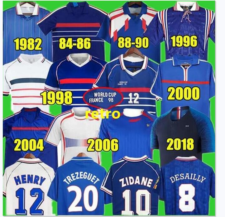 1998 2002 French ZIDANE HENRY RETRO soccer jerseys 1996 2004 Platini Football 1984 Trezeguet Francia 1982 2006 Deschamps Petit 2000 Pires Maillot de footbal shirt 98