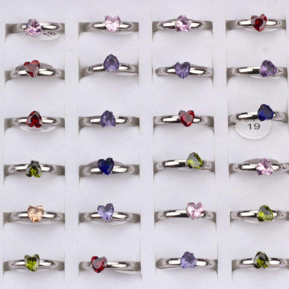 Band Rings 36Pcs lot Fashion Stainless Steel Zircon Heart Love For Women Mix Style Wedding Engagement Jewelry 230511