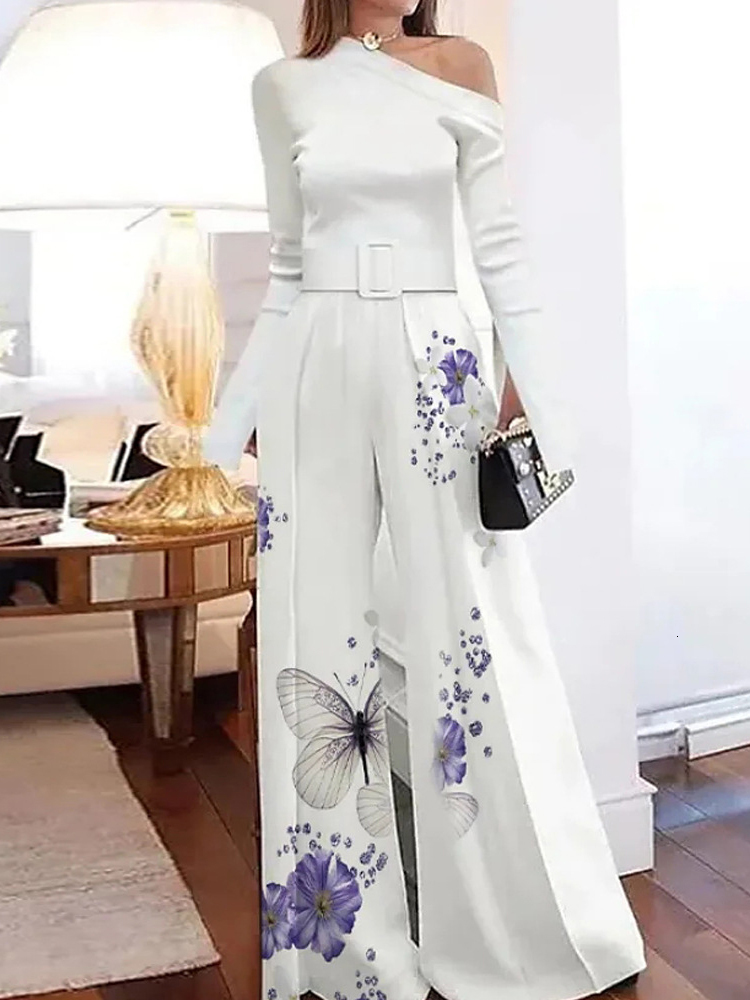 Women's Two Piece Pants Wide Leg Pant Office Lady Loose Gradient Summer Matching Set Women One Off Shoulder Hollow Out Ladies Outfit Streetwear 2