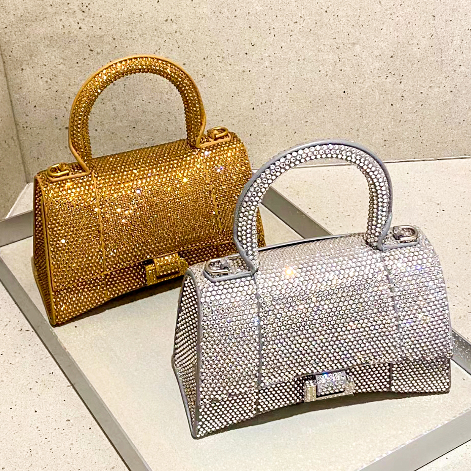 Designer Hourglass set rhinestone Diamond tote Bag Ladies Glitter crossbody Bag Leather Pink purse Designer tote bag