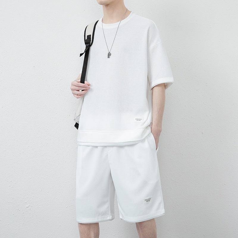 Men's Tracksuits Men's Sets Short Sleeve T-shirtsShorts 2 Pcs Suit Solid Color Sport Outfits Summer Thin Male Casual Loose Tracksuit 230511